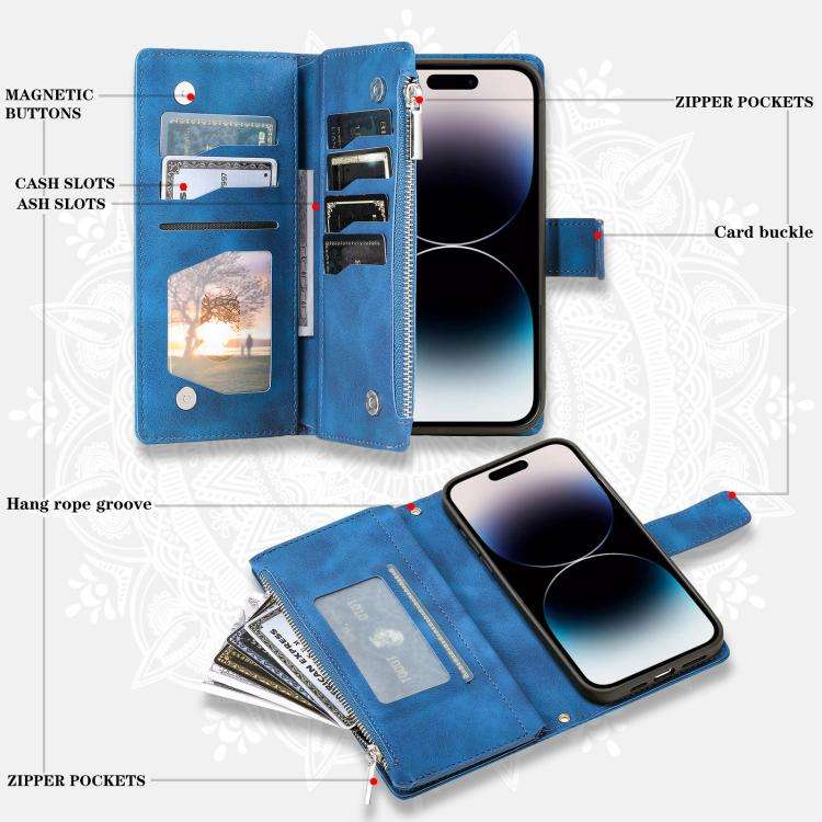 For Motorola Edge 60 Pro Multi-Card Totem Zipper Leather Phone Case(Blue)