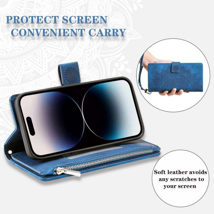 For Motorola Edge 60 Pro Multi-Card Totem Zipper Leather Phone Case(Blue)