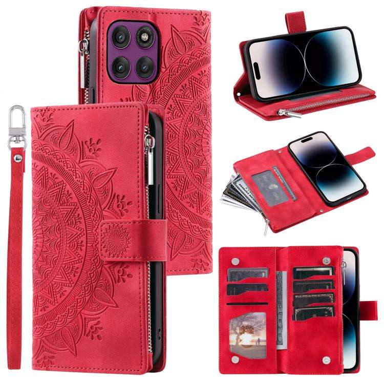 For Motorola Edge 60 Pro Multi-Card Totem Zipper Leather Phone Case(Red)