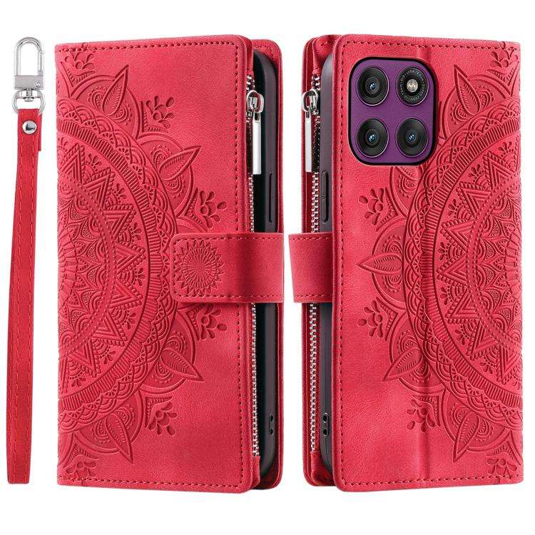 For Motorola Edge 60 Pro Multi-Card Totem Zipper Leather Phone Case(Red)