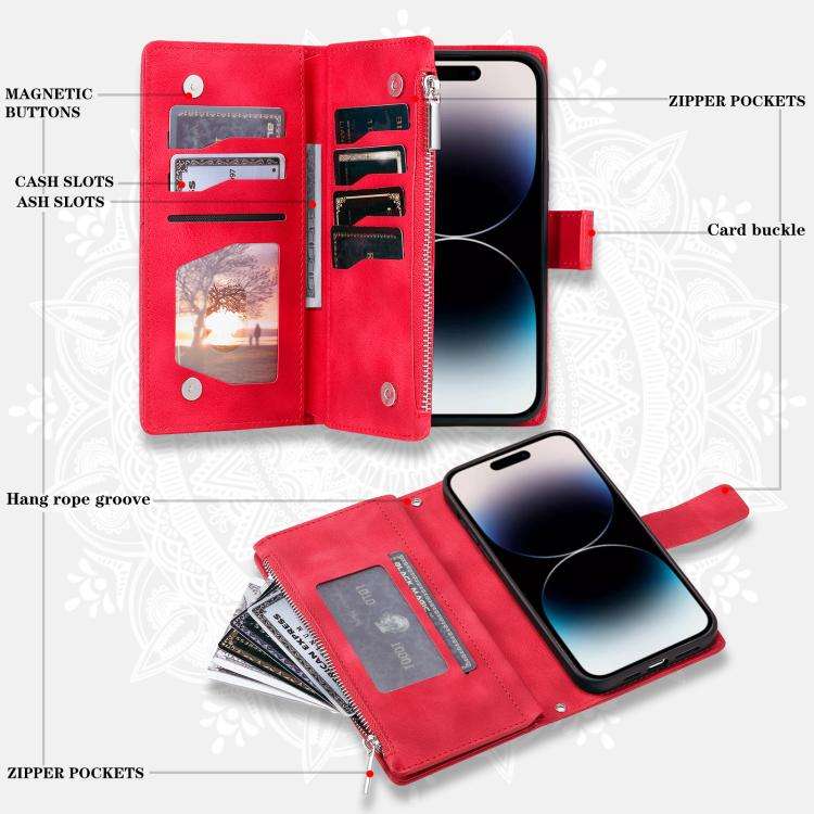 For Motorola Edge 60 Pro Multi-Card Totem Zipper Leather Phone Case(Red)