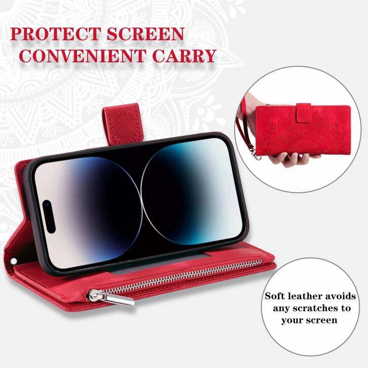 For Motorola Edge 60 Pro Multi-Card Totem Zipper Leather Phone Case(Red)