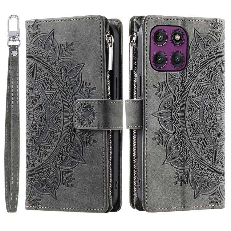 For Motorola Edge 60 Pro Multi-Card Totem Zipper Leather Phone Case(Grey)
