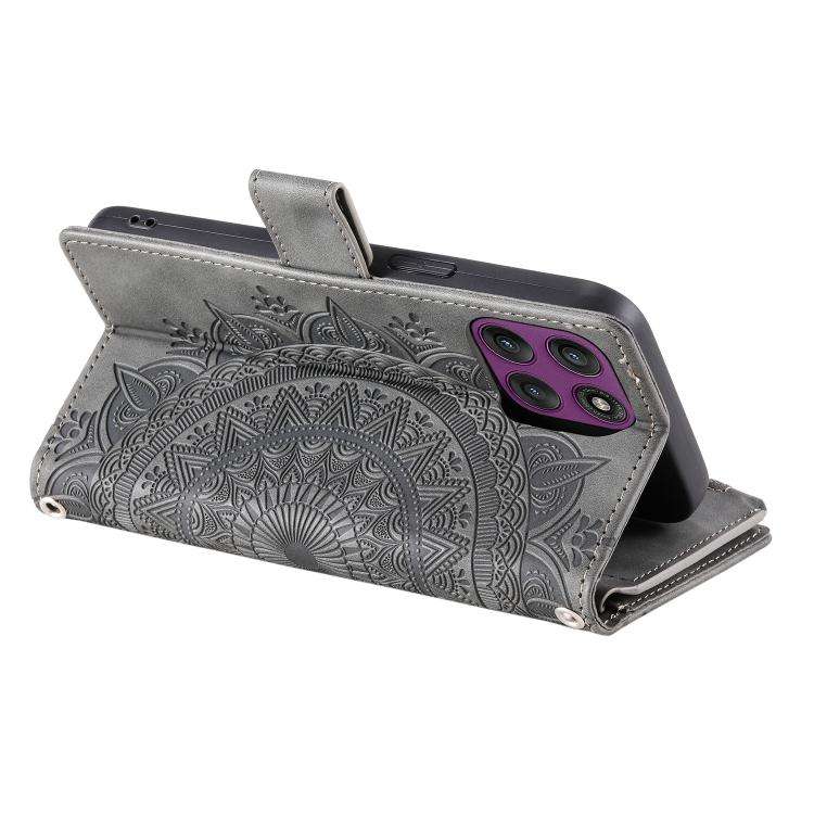 For Motorola Edge 60 Pro Multi-Card Totem Zipper Leather Phone Case(Grey)
