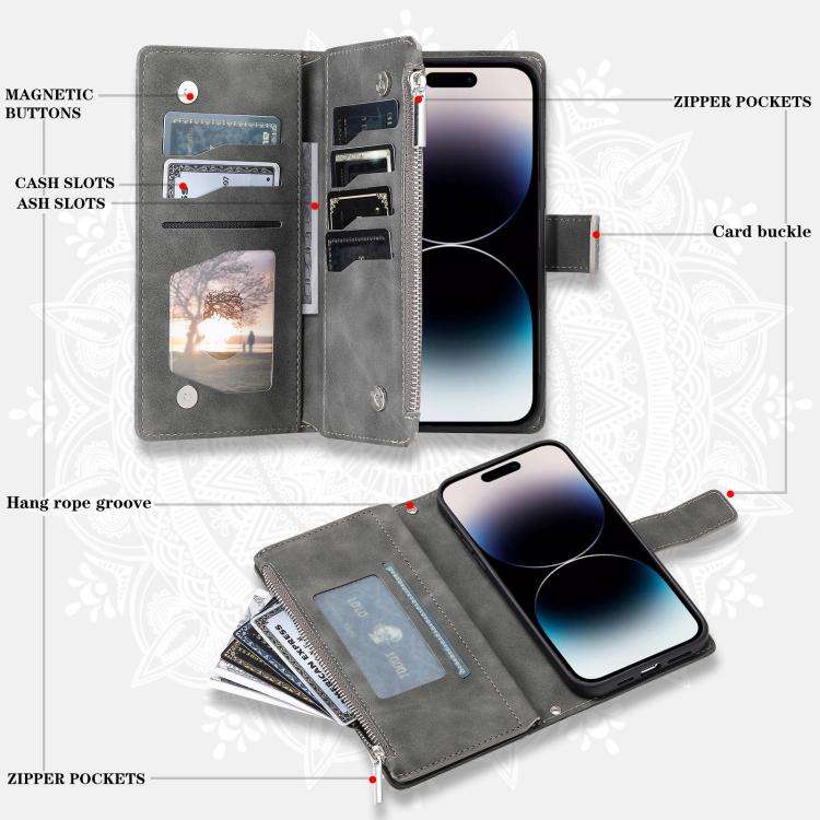 For Motorola Edge 60 Pro Multi-Card Totem Zipper Leather Phone Case(Grey)