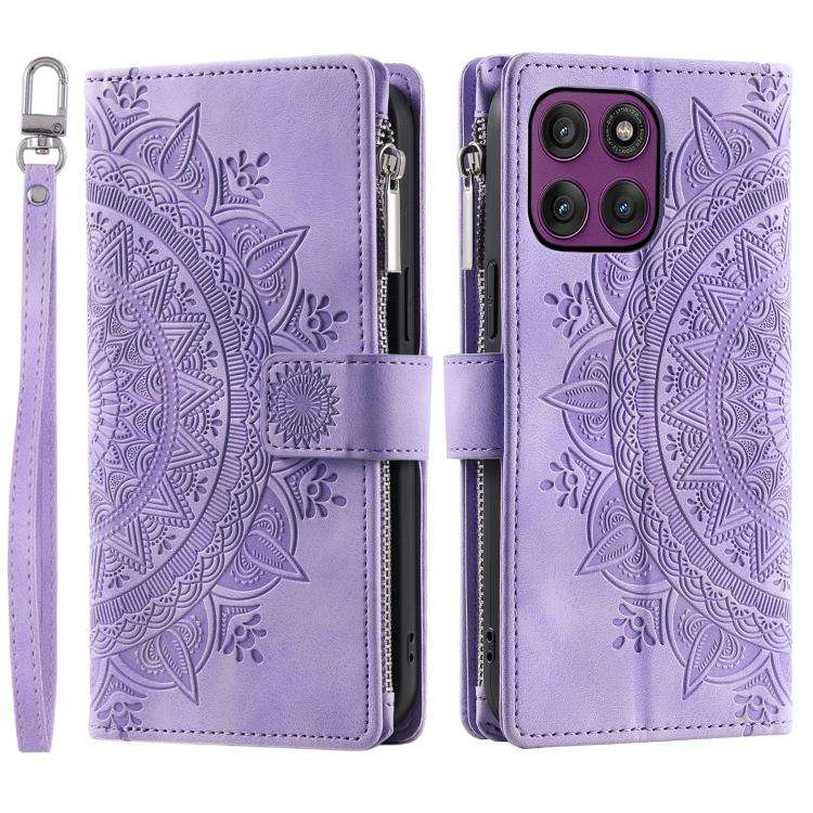 For Motorola Edge 60 Pro Multi-Card Totem Zipper Leather Phone Case(Purple)