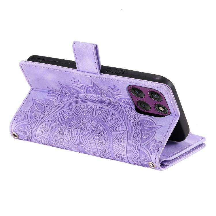 For Motorola Edge 60 Pro Multi-Card Totem Zipper Leather Phone Case(Purple)