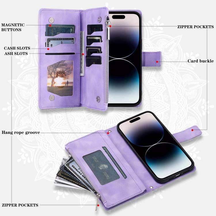 For Motorola Edge 60 Pro Multi-Card Totem Zipper Leather Phone Case(Purple)