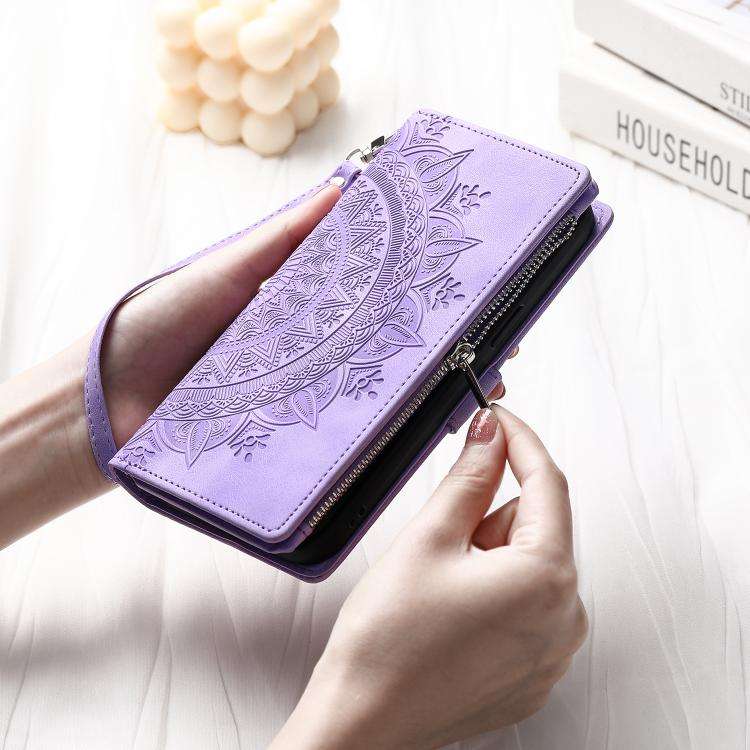 For Motorola Edge 60 Pro Multi-Card Totem Zipper Leather Phone Case(Purple)