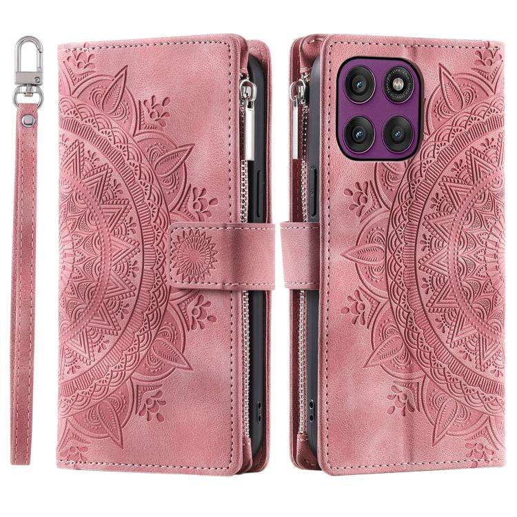 For Motorola Edge 60 Pro Multi-Card Totem Zipper Leather Phone Case(Pink)