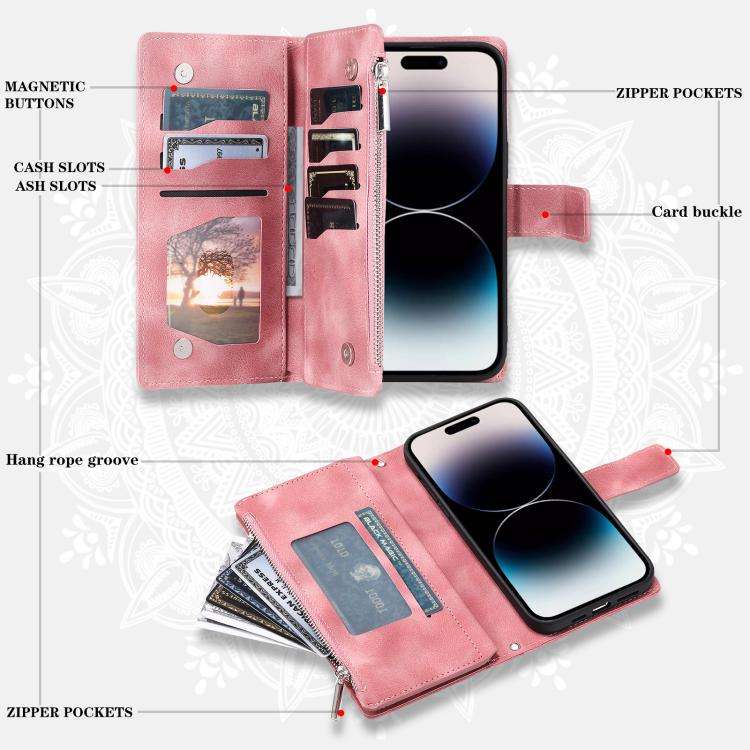 For Motorola Edge 60 Pro Multi-Card Totem Zipper Leather Phone Case(Pink)
