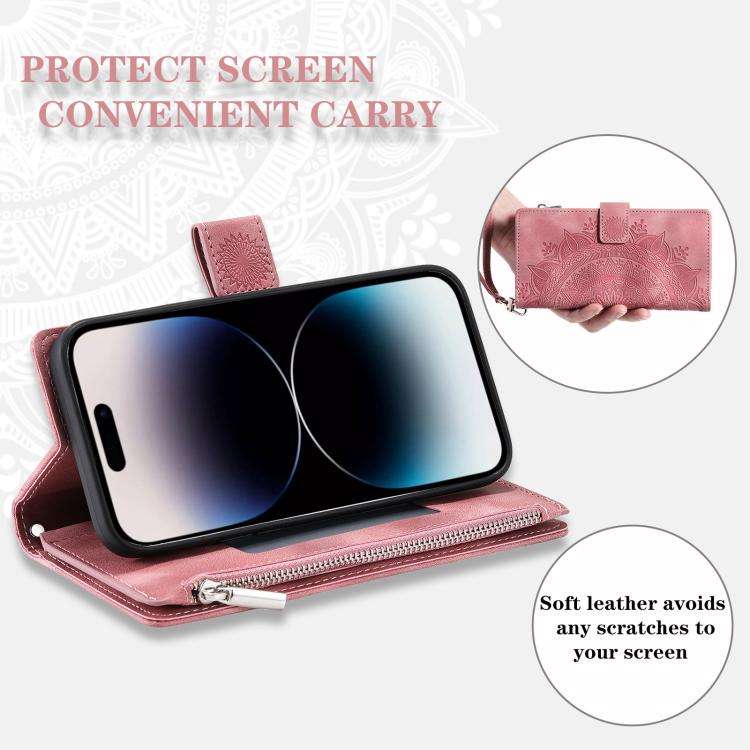 For Motorola Edge 60 Pro Multi-Card Totem Zipper Leather Phone Case(Pink)