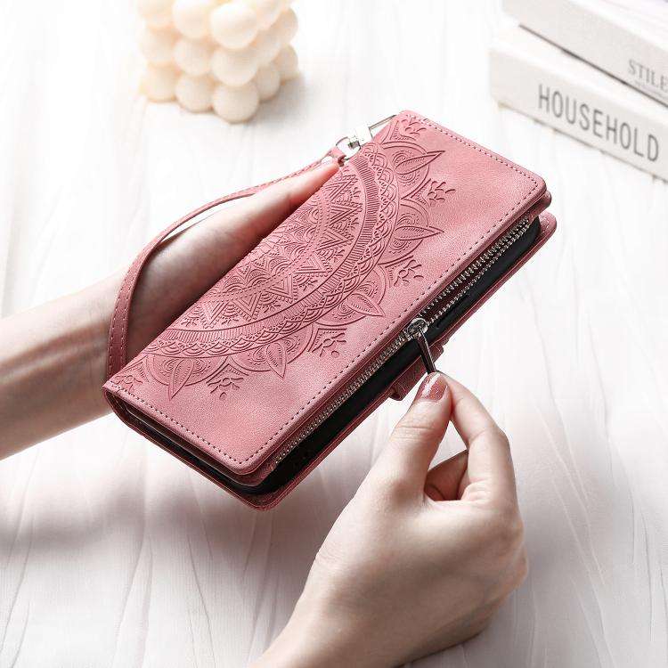 For Motorola Edge 60 Pro Multi-Card Totem Zipper Leather Phone Case(Pink)