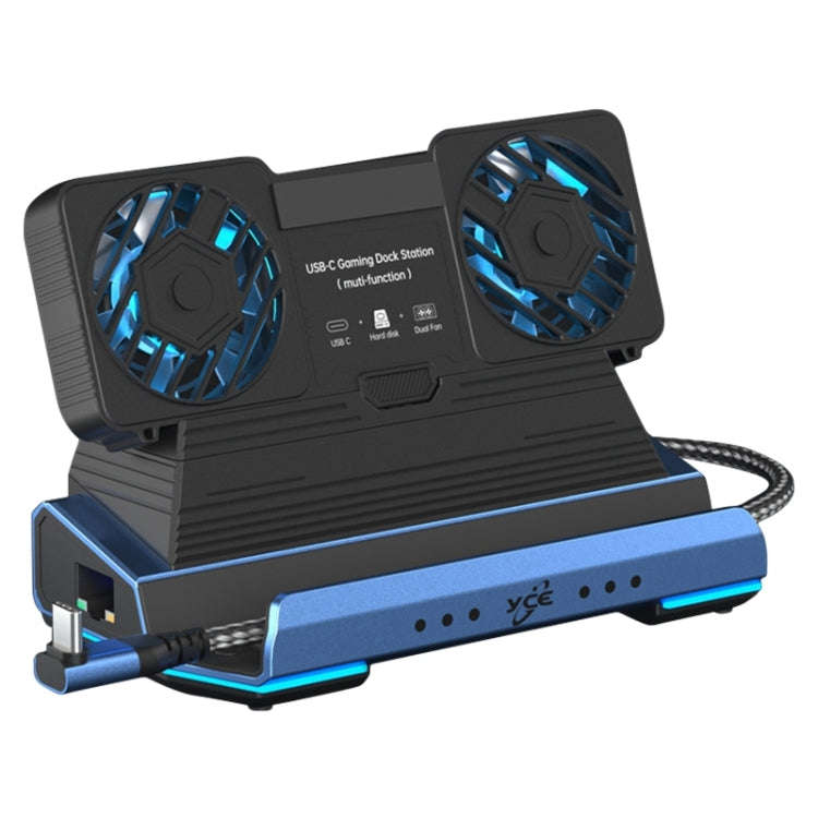 YCE-V279A 9 in 1 USB-C Gaming Dock Station with Detachable Fan(Blue Black)