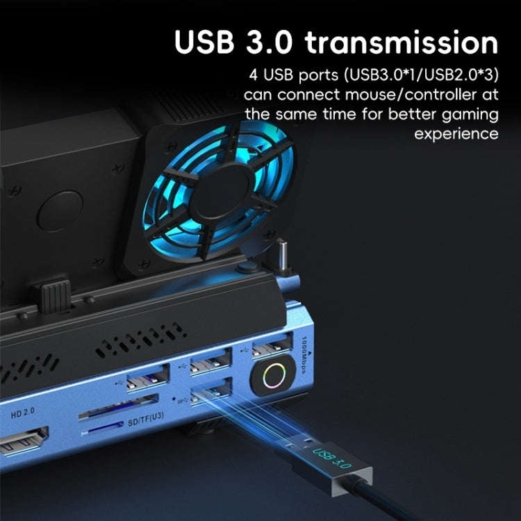 YCE-V279A 9 in 1 USB-C Gaming Dock Station with Detachable Fan(Blue Black)