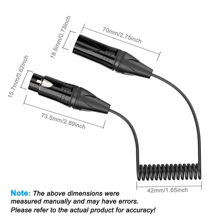 XLR 3 Pin Male to XLR 3 Pin Female Audio Microphone Balanced Shielded Coiled Pure Copper Cable, L...