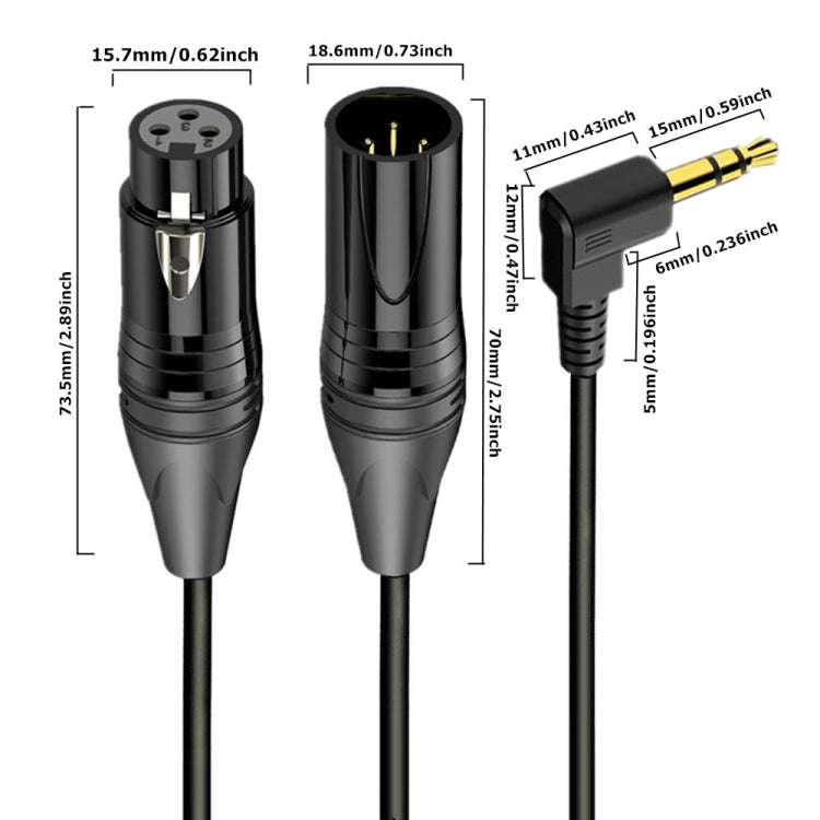 3.5mm to XLR Male Gold Plated Connector Copper Core Right Angle Coiled Audio Cable, Length: 0.5m