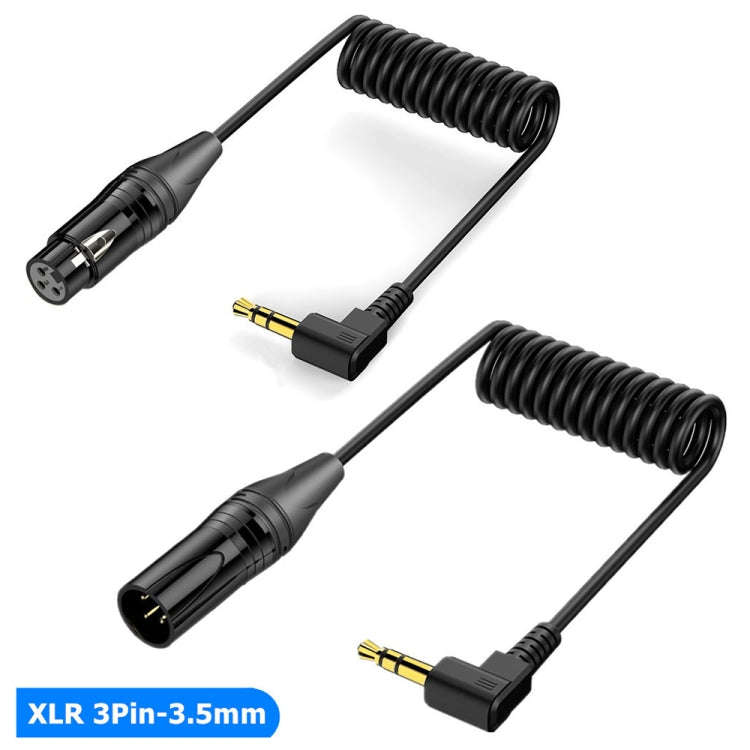 3.5mm to XLR Male Gold Plated Connector Copper Core Right Angle Coiled Audio Cable, Length: 0.5m
