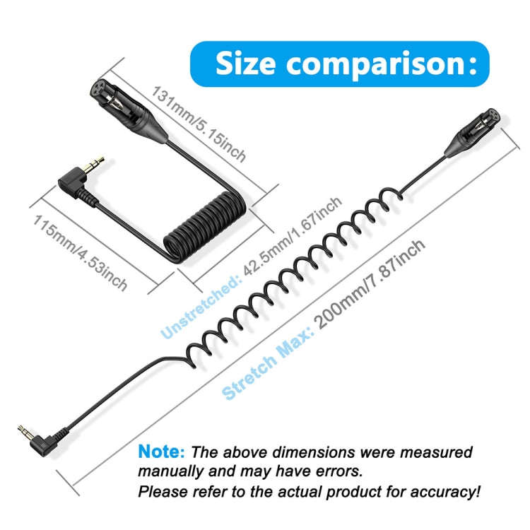 3.5mm to XLR Male Gold Plated Connector Copper Core Right Angle Coiled Audio Cable, Length: 0.5m