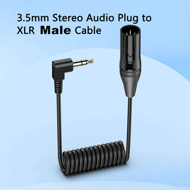3.5mm to XLR Male Gold Plated Connector Copper Core Right Angle Coiled Audio Cable, Length: 0.5m