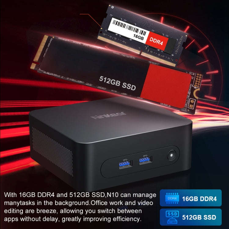Ninkear N10 Windows 11 Bluetooth 4.2 Mini PC, 16GB+512GB, Intel Processor N100 Alder Lake-N(EU Plug)