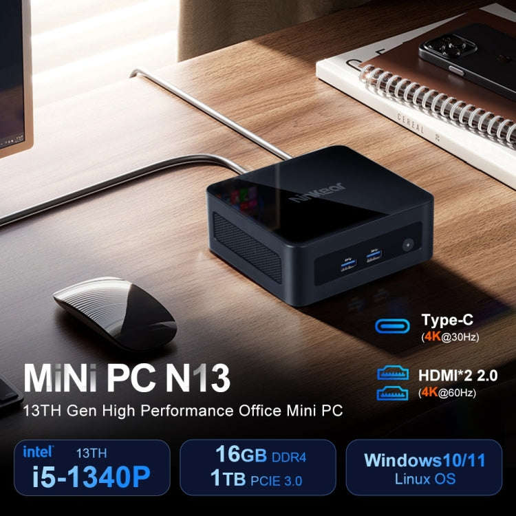 Ninkear N13 Windows 11 WiFi 6 Bluetooth 5.2 Mini PC, 16GB+1TB, Intel i5 1340P(EU Plug)
