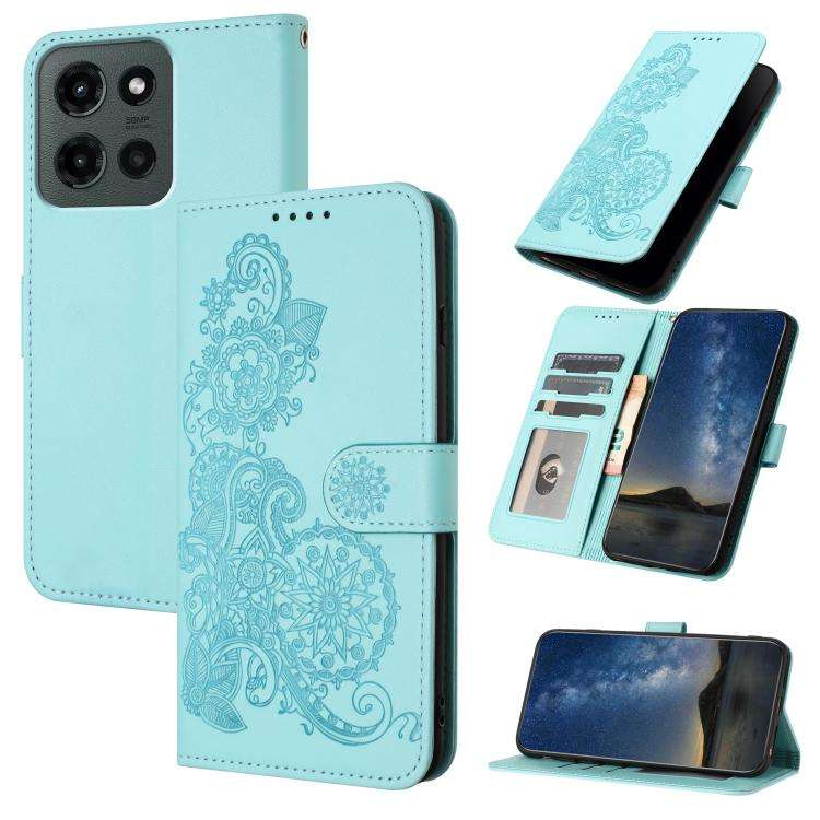 For Motorola Moto G Stylus 5G 2025 Datura Flower Embossed Flip Leather Phone Case(Light Blue)