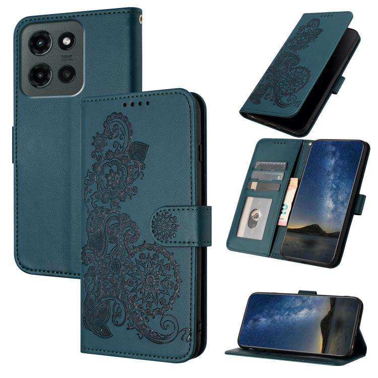 For Motorola Moto G Stylus 5G 2025 Datura Flower Embossed Flip Leather Phone Case(Dark Green)