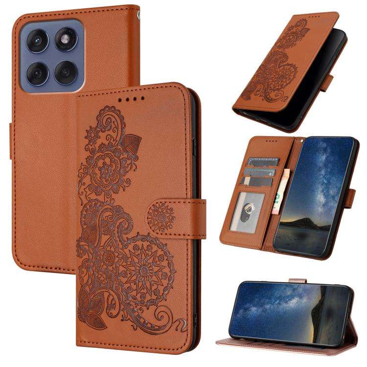 For Motorola Edge 60 Fusion / Edge 5G 2025 Datura Flower Embossed Flip Leather Phone Case(Brown)