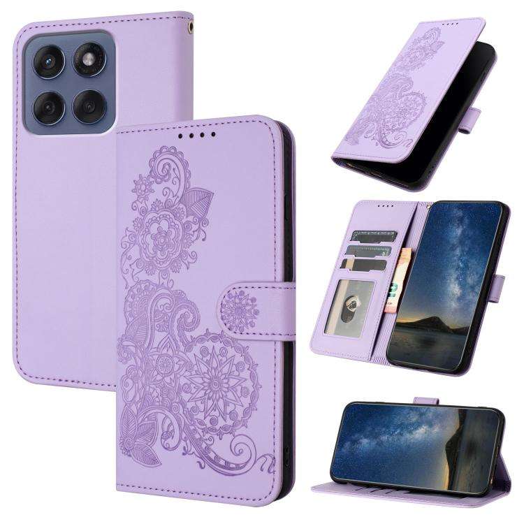 For Motorola Edge 60 Fusion / Edge 5G 2025 Datura Flower Embossed Flip Leather Phone Case(Purple)