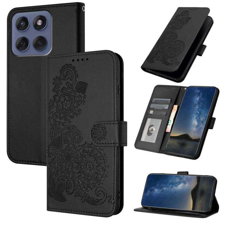 For Motorola Edge 60 Fusion / Edge 5G 2025 Datura Flower Embossed Flip Leather Phone Case(Black)