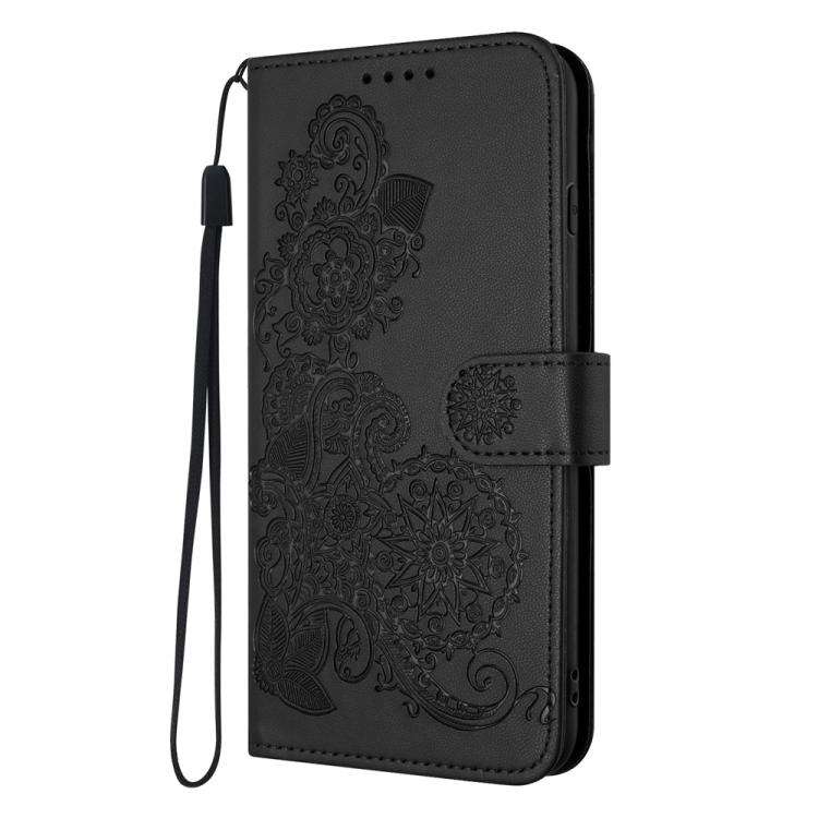 For Motorola Edge 60 Fusion / Edge 5G 2025 Datura Flower Embossed Flip Leather Phone Case(Black)