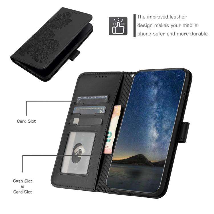 For Motorola Edge 60 Fusion / Edge 5G 2025 Datura Flower Embossed Flip Leather Phone Case(Black)