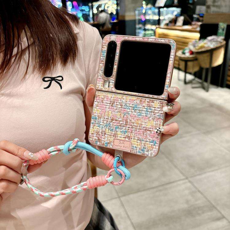 For Huawei Pura X Illusory Color Weaving Texture Phone Case with Color Strap(Pink)