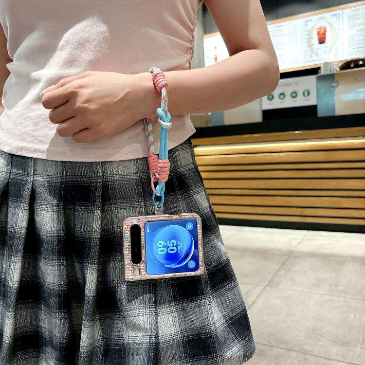 For Huawei Pura X Illusory Color Weaving Texture Phone Case with Color Strap(Pink)