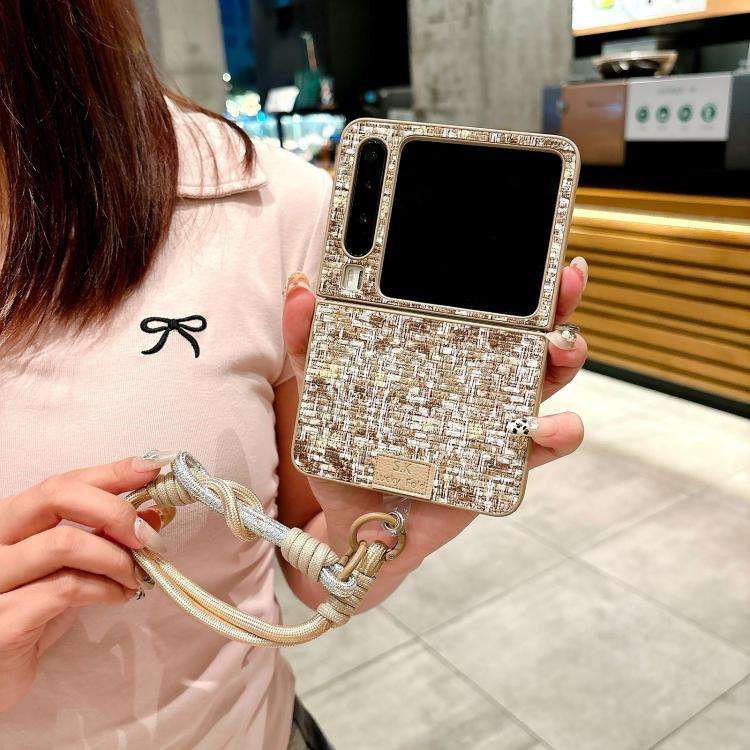 For Huawei Pura X Illusory Color Weaving Texture Phone Case with Color Strap(Brown)