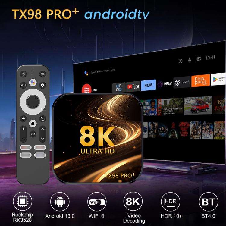 TX98 Pro+ 8K UHD Android 13 Smart TV Box with Remote Control, 4GB+64GB, RK3528 Quad-Core(US Plug)