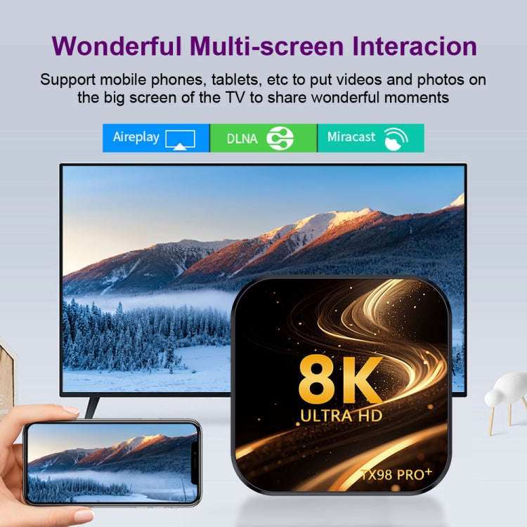 TX98 Pro+ 8K UHD Android 13 Smart TV Box with Remote Control, 4GB+64GB, RK3528 Quad-Core(US Plug)