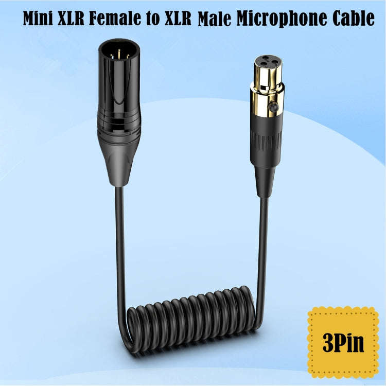 Mini XLR Female to XLR Male Audio Mixer Mini Microphone Coiled Audio Cable, Length: 0.5m(Black)