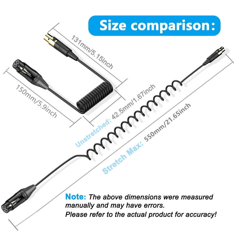 Mini XLR Female to XLR Female Audio Mixer Mini Microphone Coiled Audio Cable, Length: 0.5m(Black)