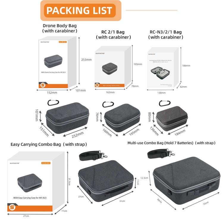 For DJI Air 3S / Air 3 Sunnylife Carrying Case Bag, Model:A3-B659 Simplified Bag