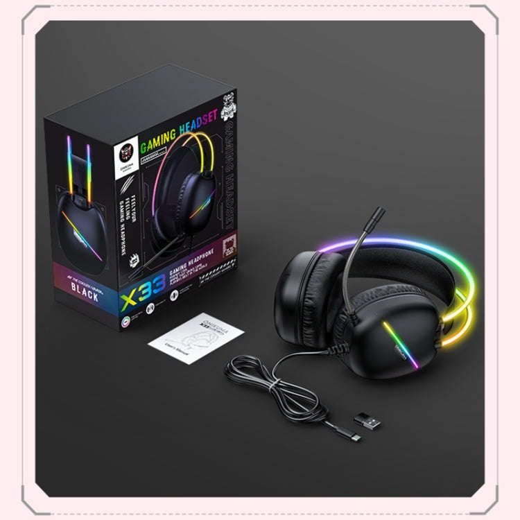 ONIKUMA X33 Head-mounted RGB Light E-Sports Gaming Headset, Cable Length: 2m(Black)