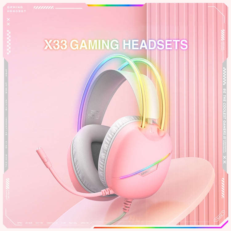 ONIKUMA X33 Head-mounted RGB Light E-Sports Gaming Headset, Cable Length: 2m(Pink)