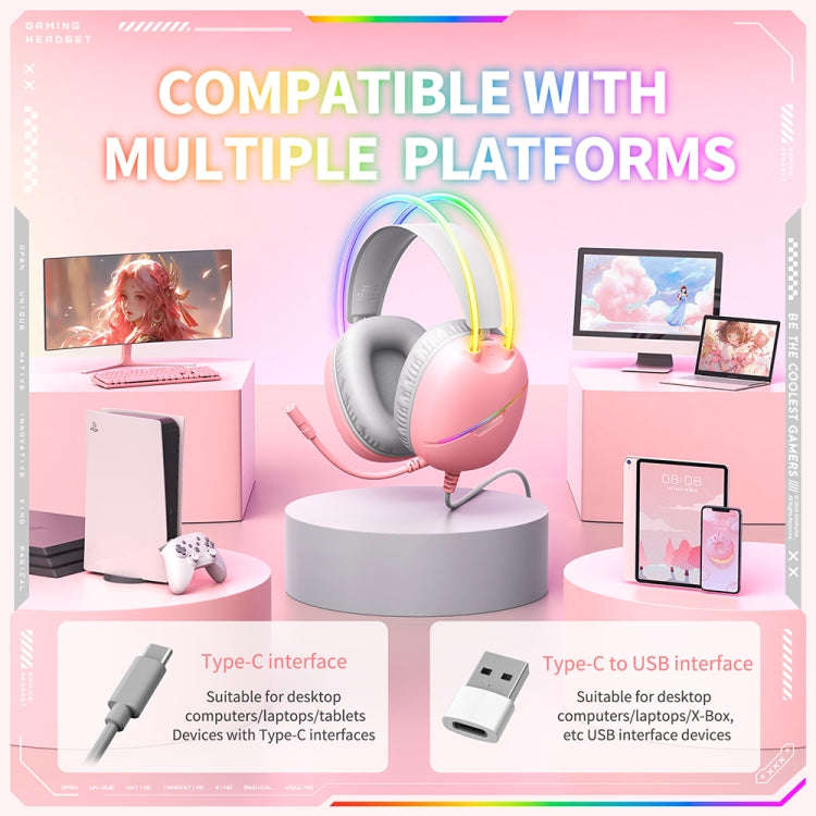 ONIKUMA X33 Head-mounted RGB Light E-Sports Gaming Headset, Cable Length: 2m(Pink)
