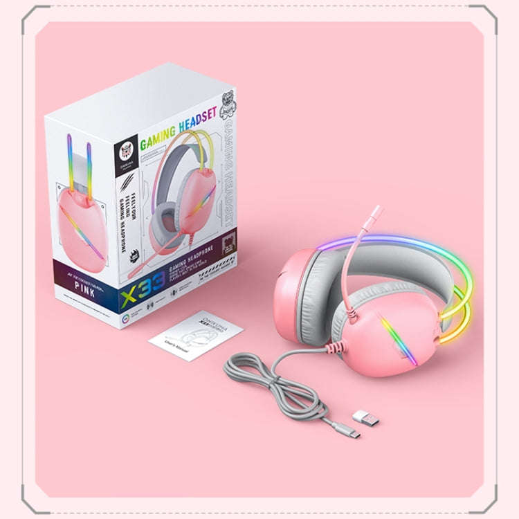ONIKUMA X33 Head-mounted RGB Light E-Sports Gaming Headset, Cable Length: 2m(Pink)
