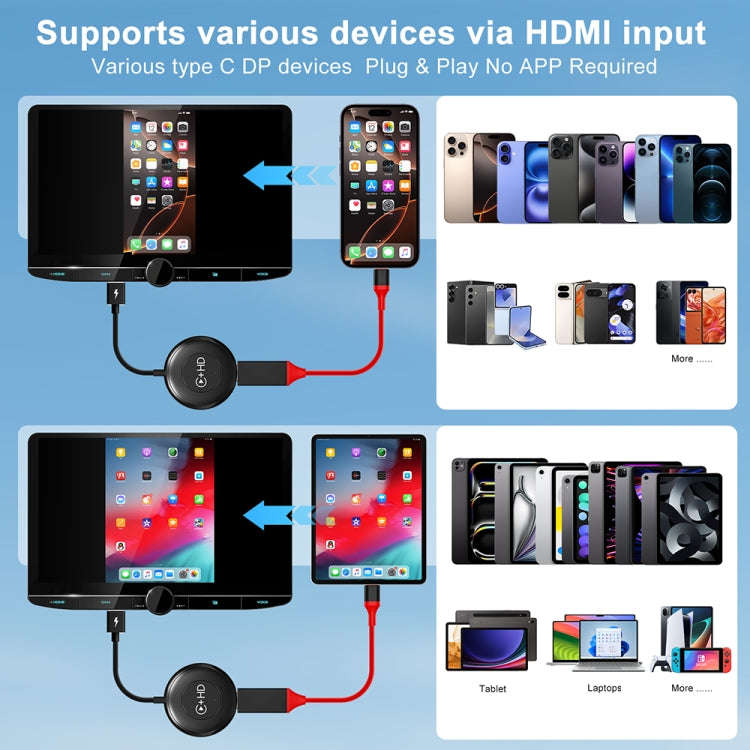 USB and HDMI Wired to Wireless CarPlay Auto Adapter, Specification:Round(White)