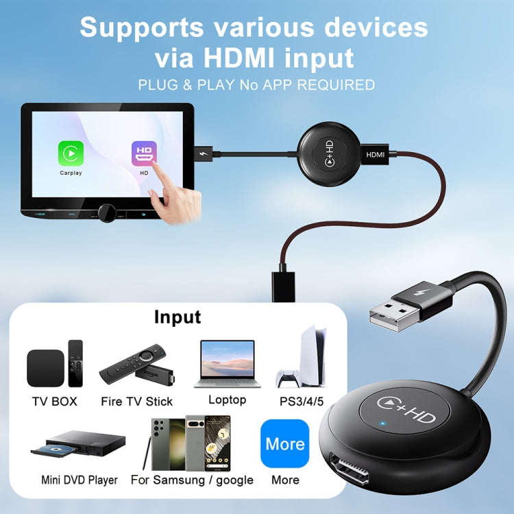 USB and HDMI Wired to Wireless CarPlay Auto Adapter, Specification:Round(White)