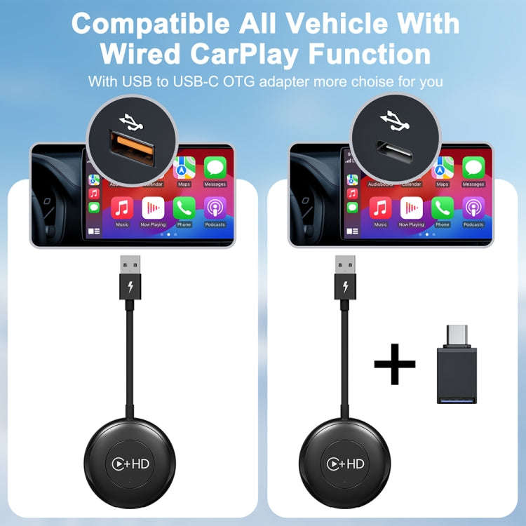 USB and HDMI Wired to Wireless CarPlay Auto Adapter, Specification:Round(White)