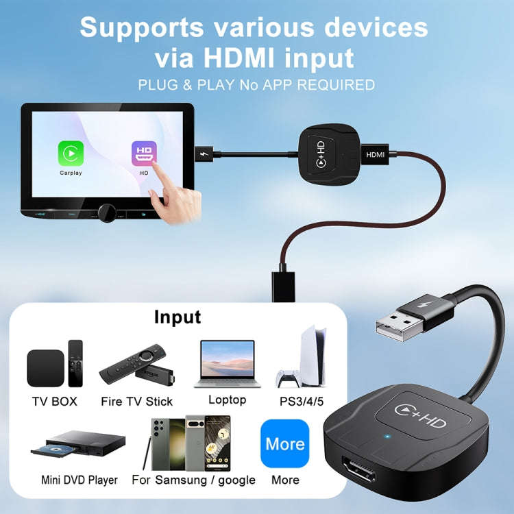 USB and HDMI Wired to Wireless CarPlay Auto Adapter, Specification:Square(Silver)