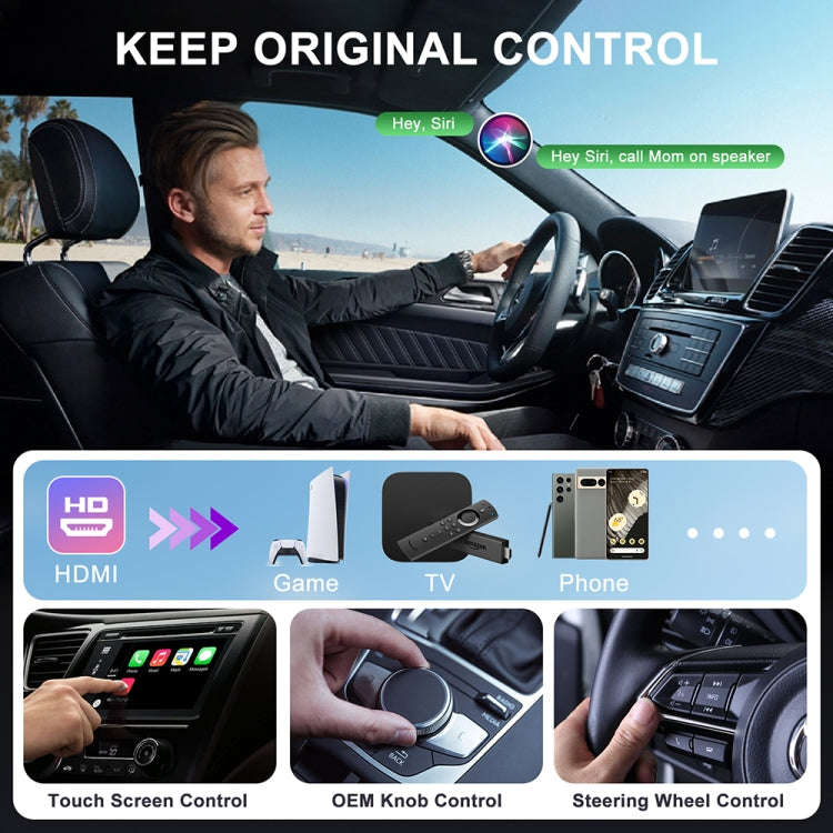 USB and HDMI Wired to Wireless CarPlay Auto Adapter, Specification:Square(Silver)